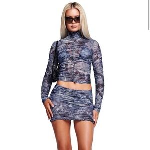 I.AM.GIA Blue Mesh Long Sleeve Top
